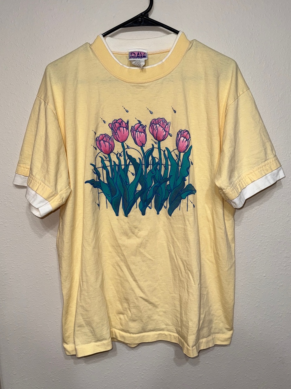 Vintage Grandma Core Butter Mom Yellow Pink Tulip Painted Graphic Tee